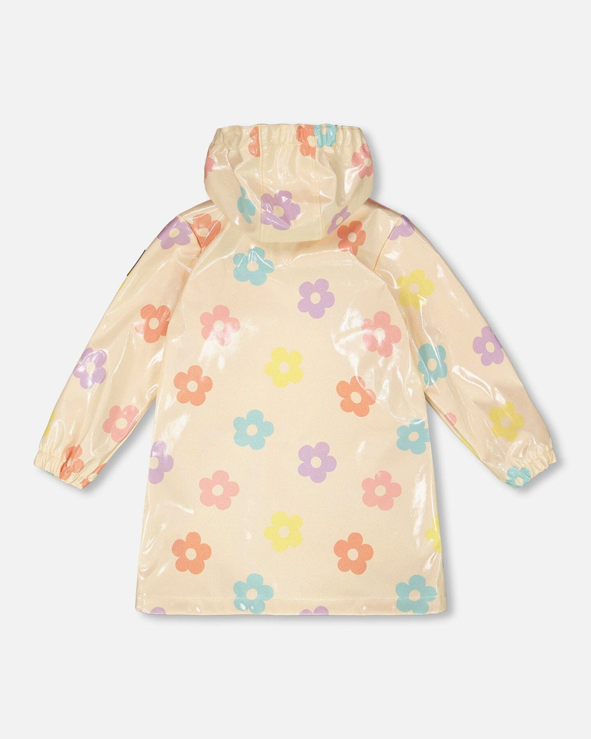 Rain Coat And Hat Set Beige Printed Flowers-2