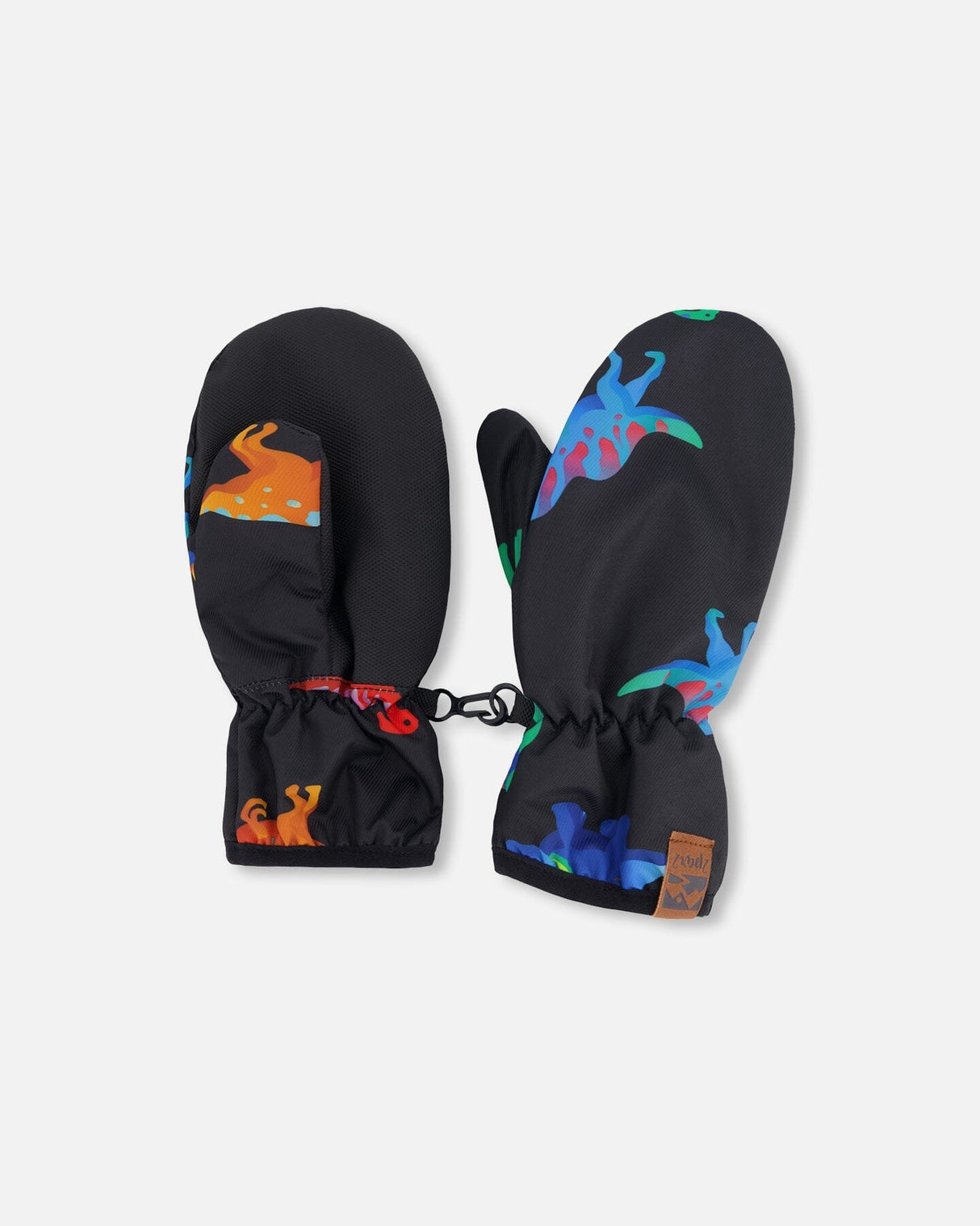 Mid-Season Mittens In Recycled Polyester Black Dinosaur Print-0