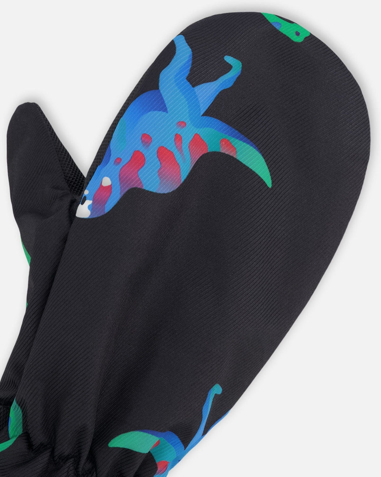 Mid-Season Mittens In Recycled Polyester Black Dinosaur Print-1