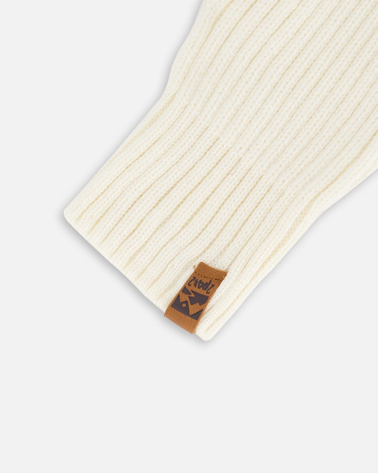 Ribbed Knit Mittens Off White-3