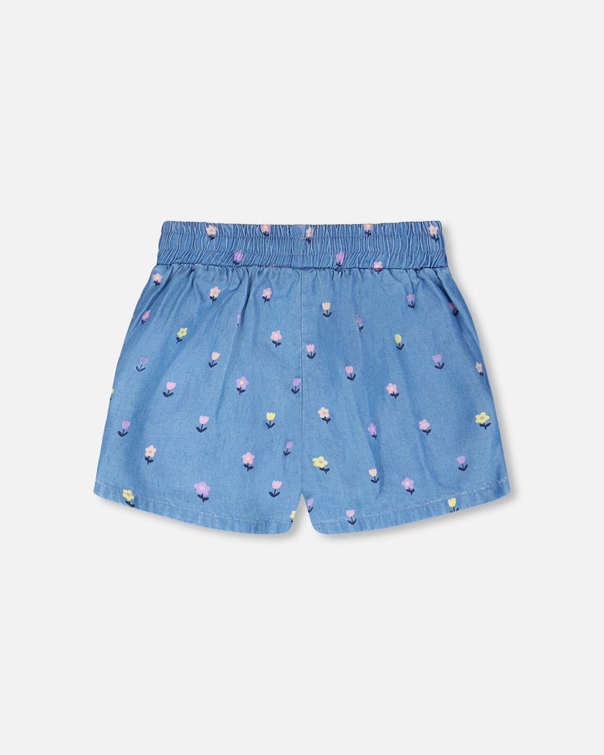 Chambray Shorts Blue Flower Print-2