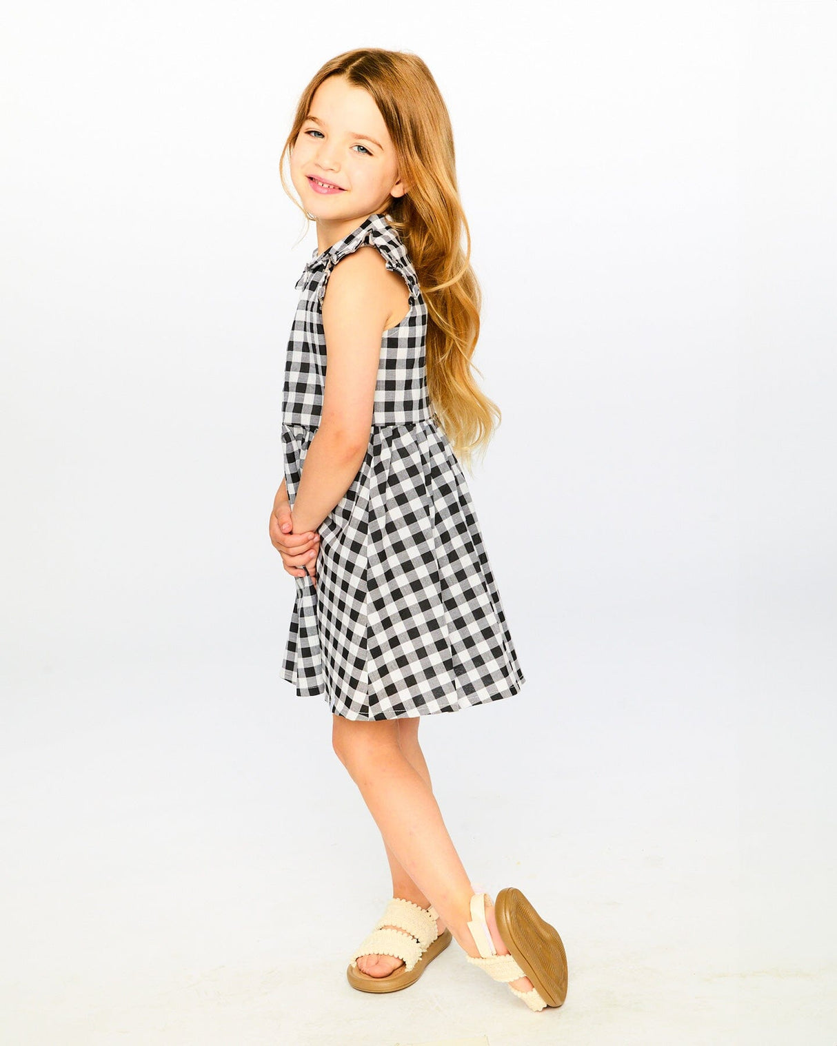 Sleeveless Button Down Dress Black Gingham-1