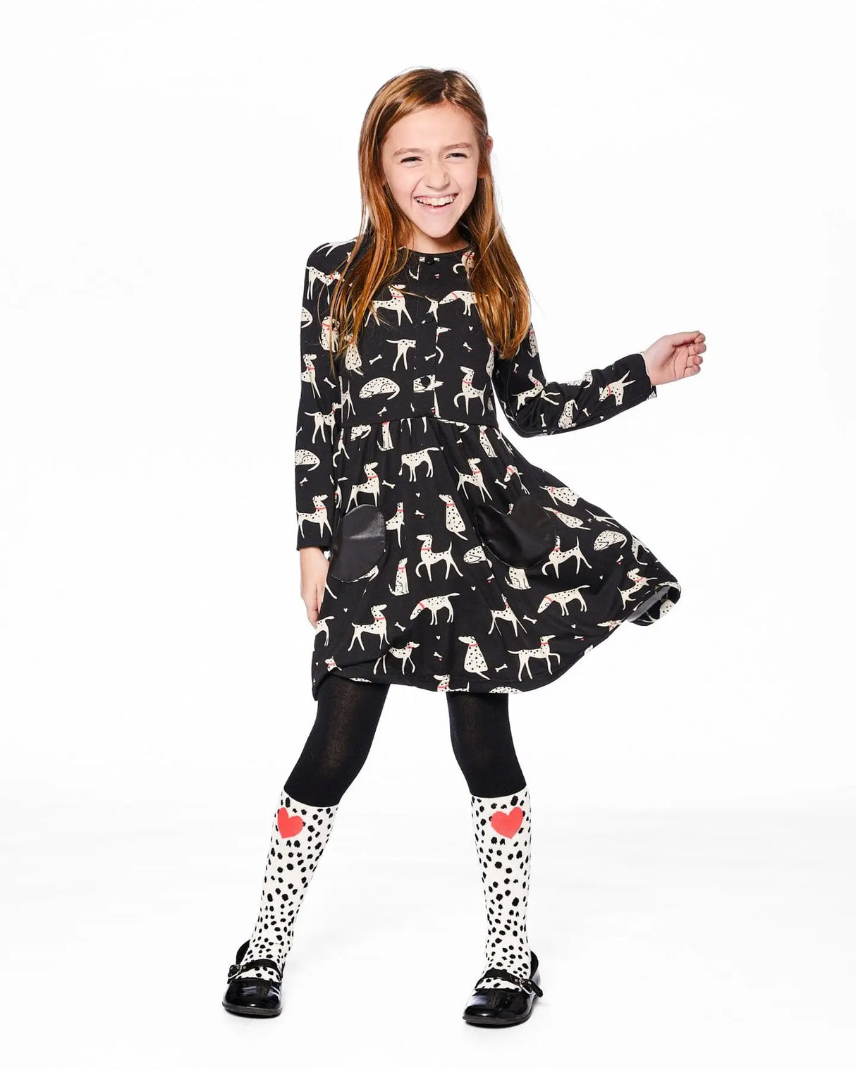 Half Button Jersey Dress Black Dalmatian Print | Deux par Deux | Jenni Kidz