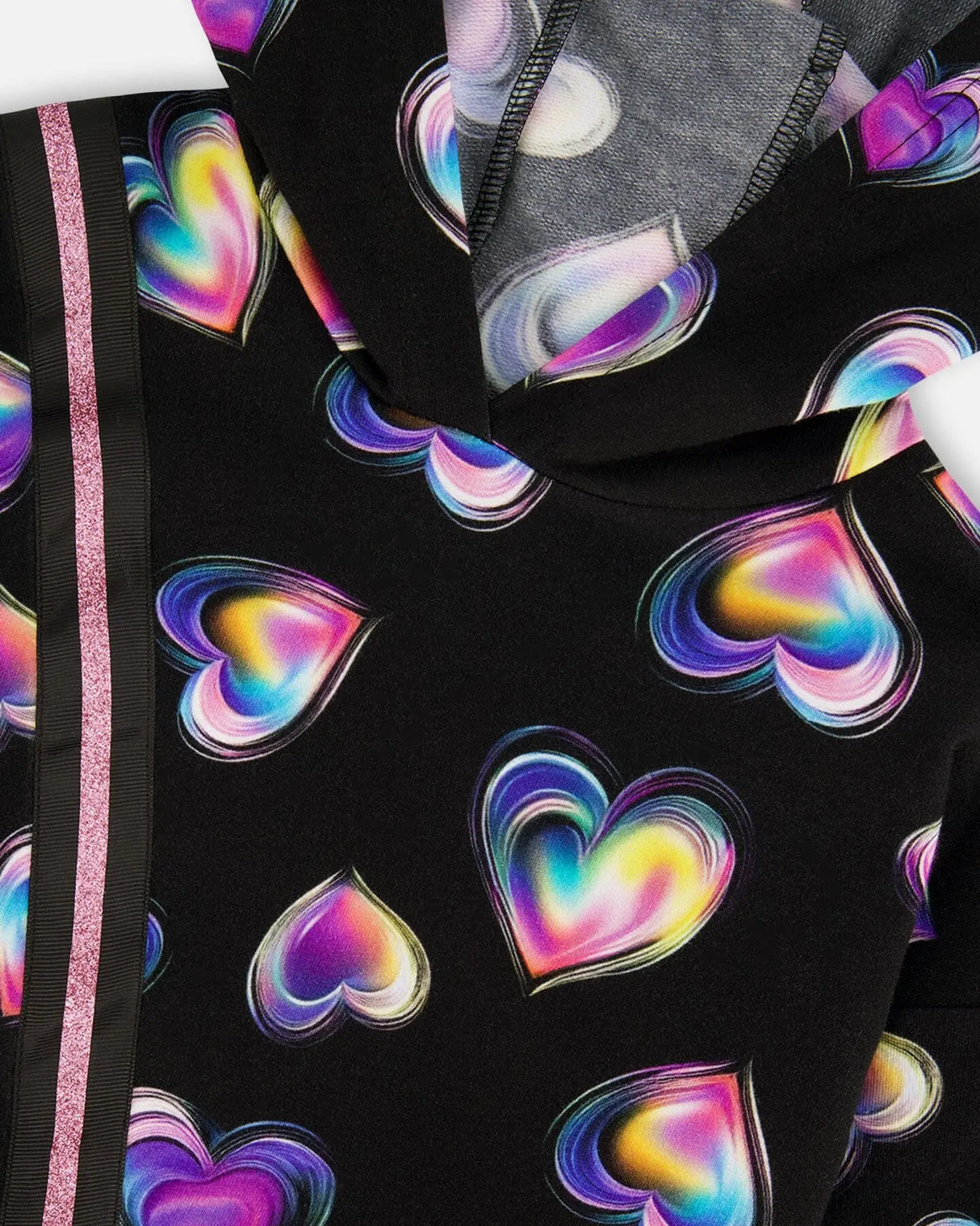 Hooded Fleece Dress Black And Multicolor With Trompe-L’Œil Bag Detail | Deux par Deux | Jenni Kidz