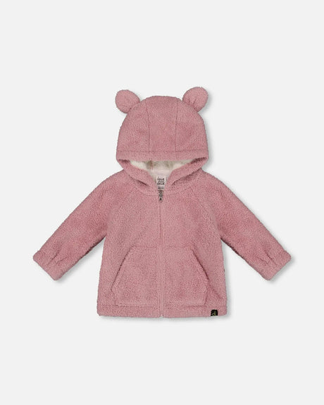 Hooded Full Zip Cat Plush Jacket Dusty Pink | Deux par Deux | Jenni Kidz
