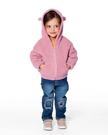 Hooded Full Zip Cat Plush Jacket Dusty Pink | Deux par Deux | Jenni Kidz