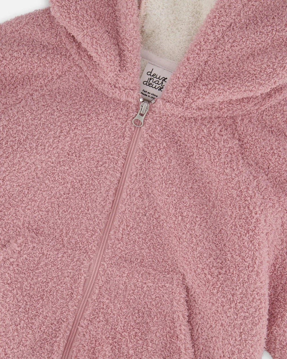 Hooded Full Zip Cat Plush Jacket Dusty Pink | Deux par Deux | Jenni Kidz