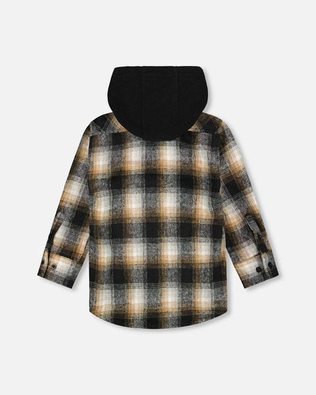 Hooded Polar Fleece Shirt With Hood Black, Blue And Off-White | Deux par Deux | Jenni Kidz