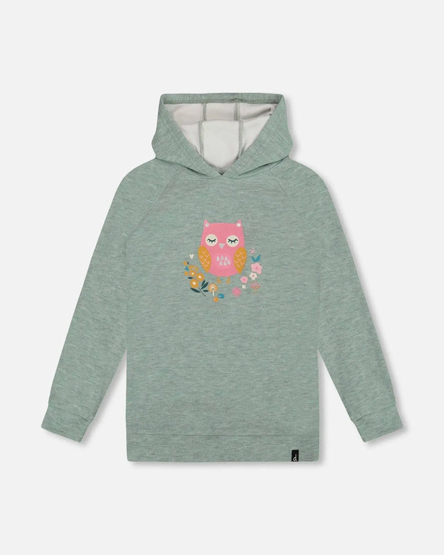 Hooded Tunic Sage Green With Owl Print | Deux par Deux | Jenni Kidz