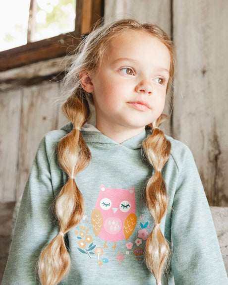 Hooded Tunic Sage Green With Owl Print | Deux par Deux | Jenni Kidz