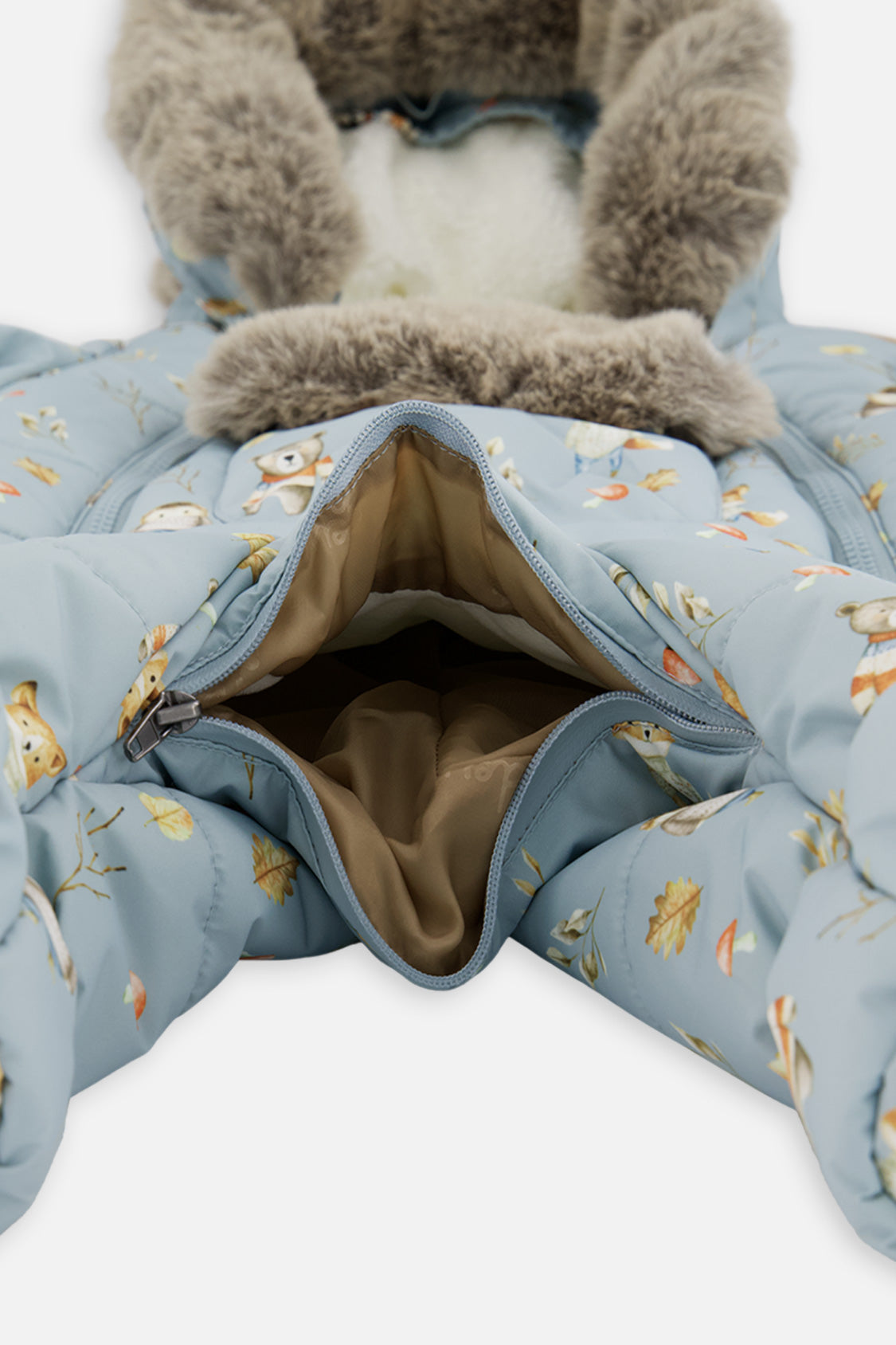Baby One Piece Snowsuit Adapted For Car Seats Blue Animal Print-4