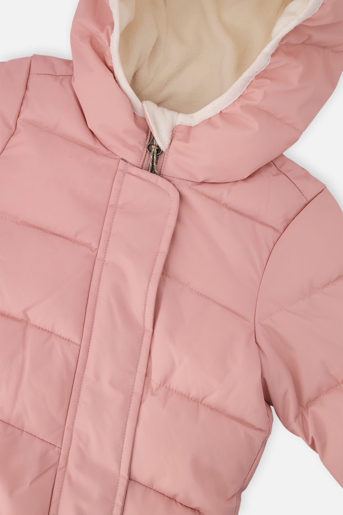 Deux par Deux Baby Cloud one-piece car-seat snowsuit in pale dusty pink, additional angle