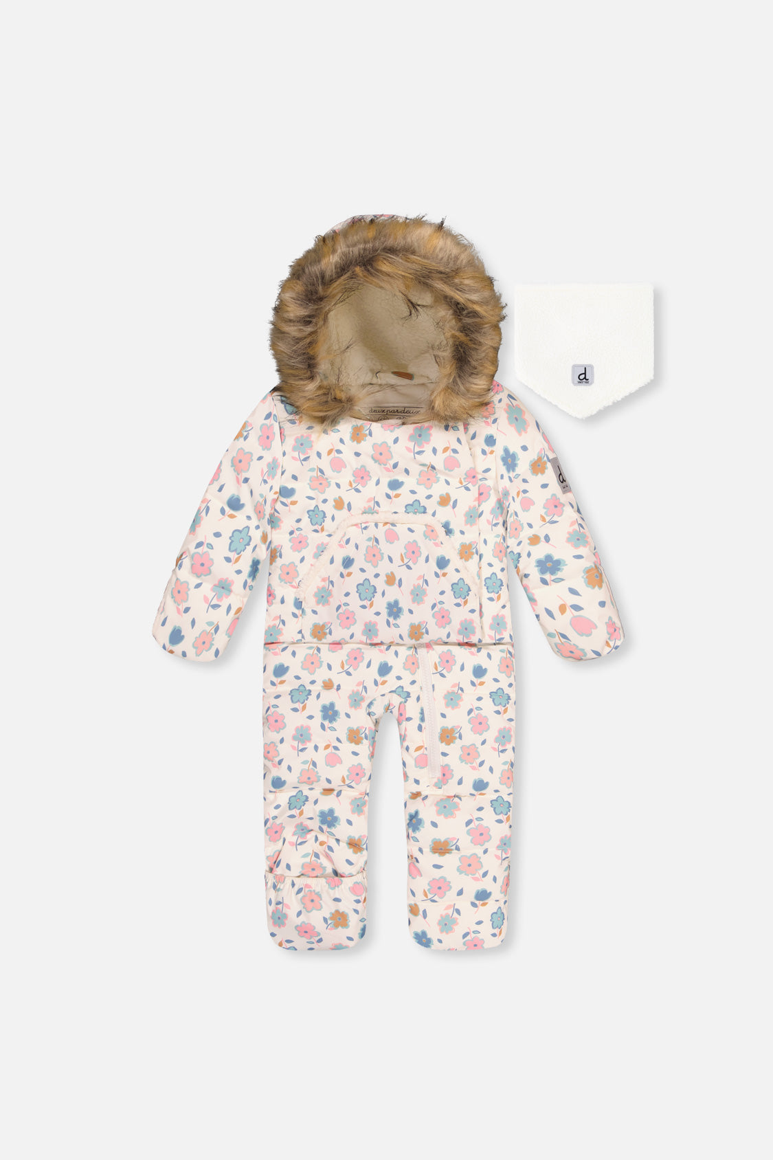 Baby Snug One Piece Snowsuit Adapted For Car Seats White With Floral Print-0