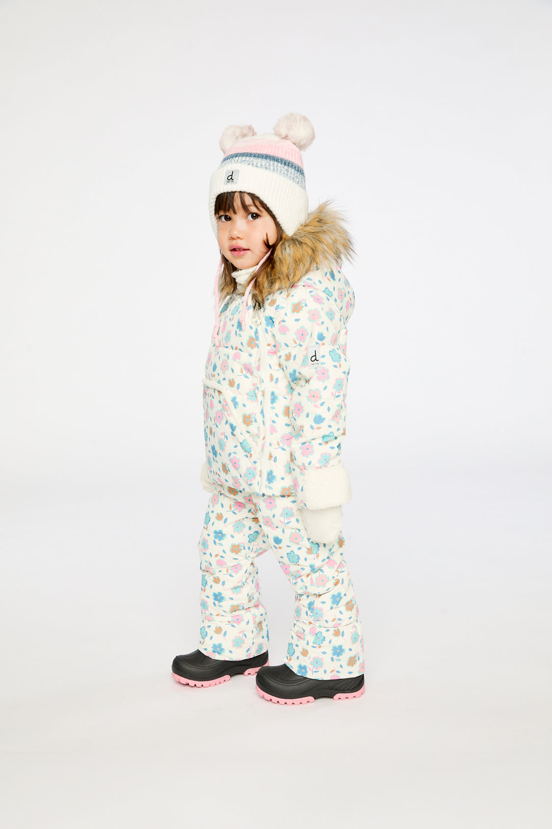 Baby Snug One Piece Snowsuit Adapted For Car Seats White With Floral Print-2