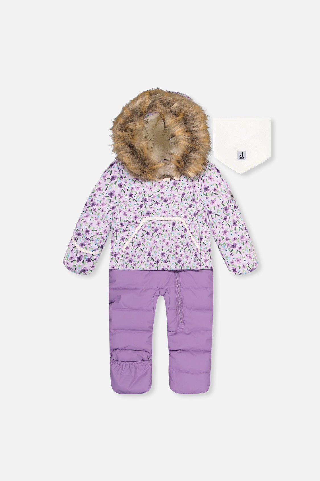 Baby Snug One Piece Snowsuit Adapted For Car Seats Purple Printed Mini Flowers-0