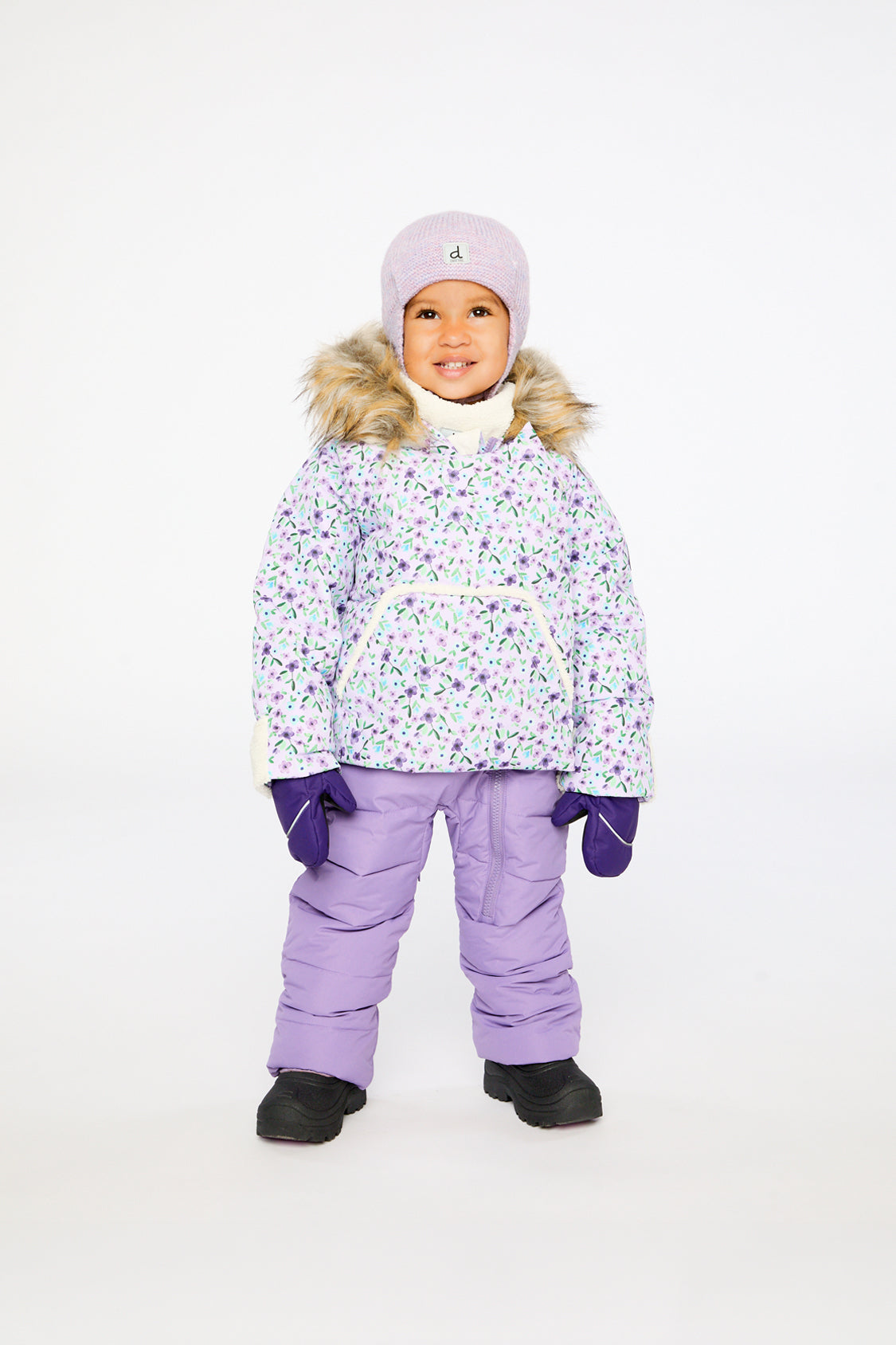 Baby Snug One Piece Snowsuit Adapted For Car Seats Purple Printed Mini Flowers-1