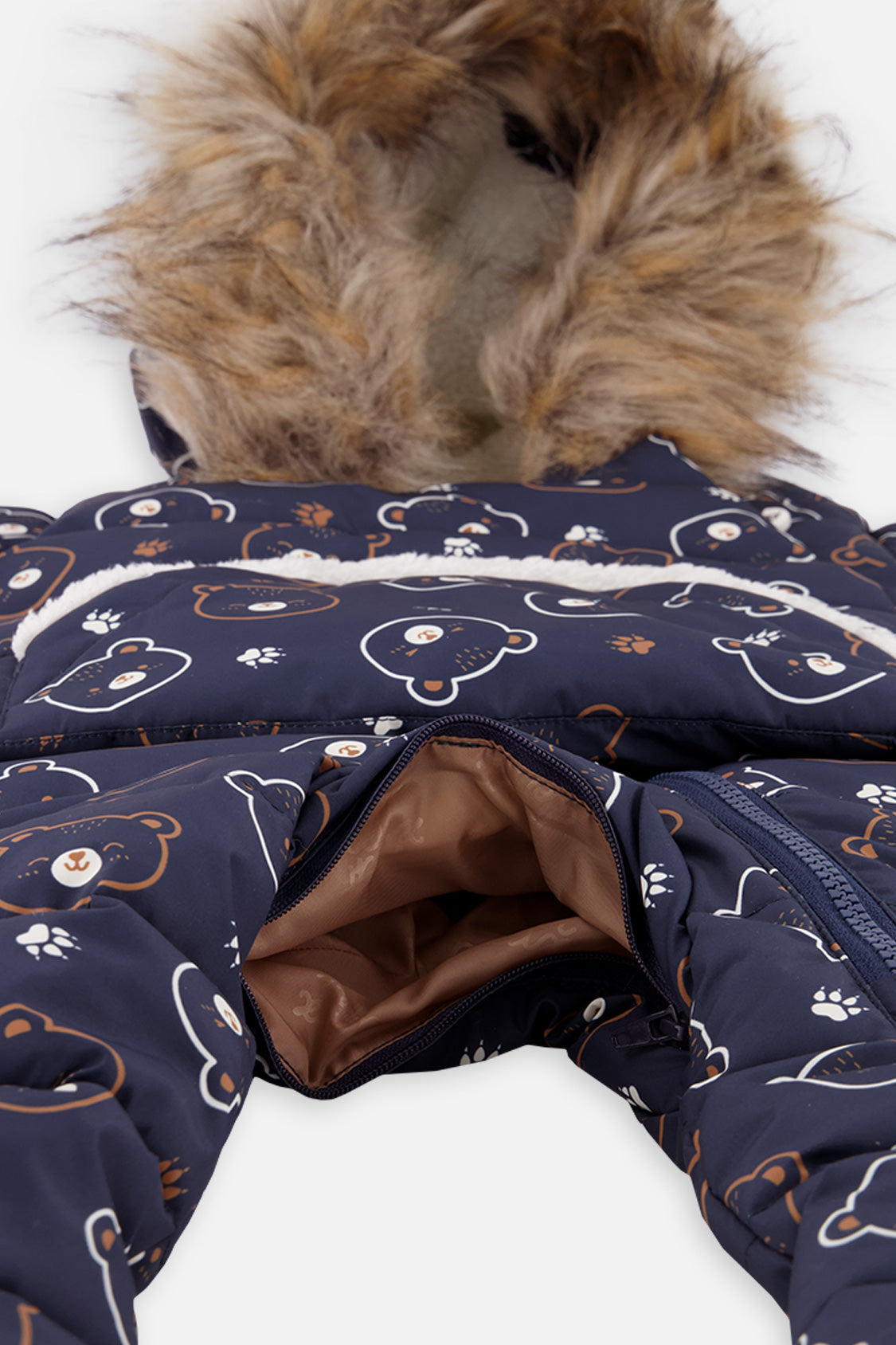 Baby Snug One Piece Snowsuit Adapted For Car Seats Blue Printed Teddy Bears-4