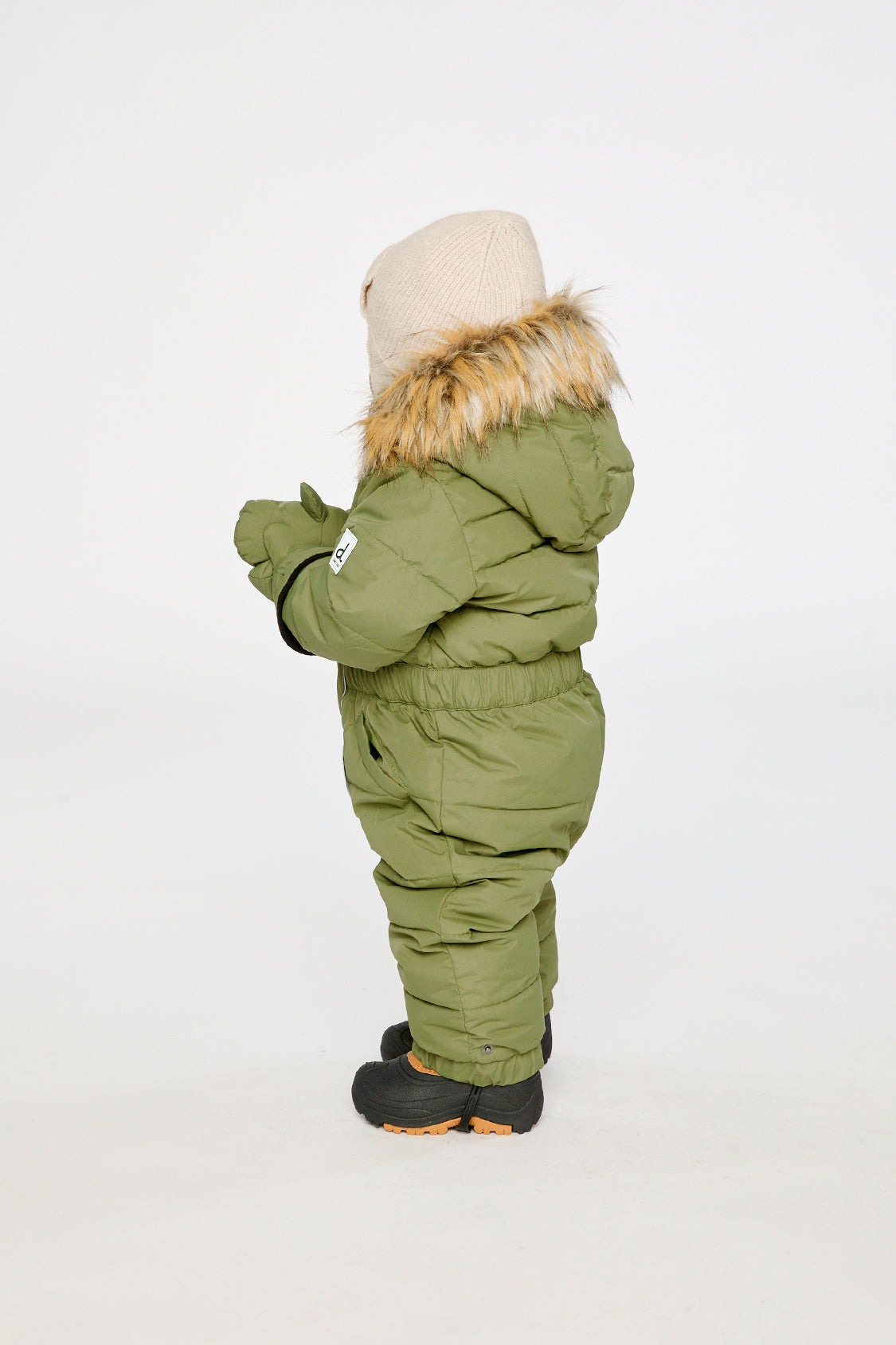 Baby Original One Piece Puffy Snowsuit With Removable Mittens And Boots Olive Green-2