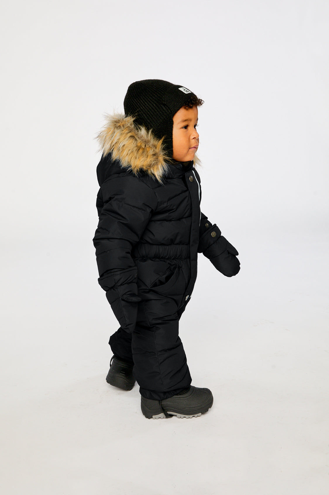 Baby Original One Piece Puffy Snowsuit With Removable Mittens And Boots Black-2
