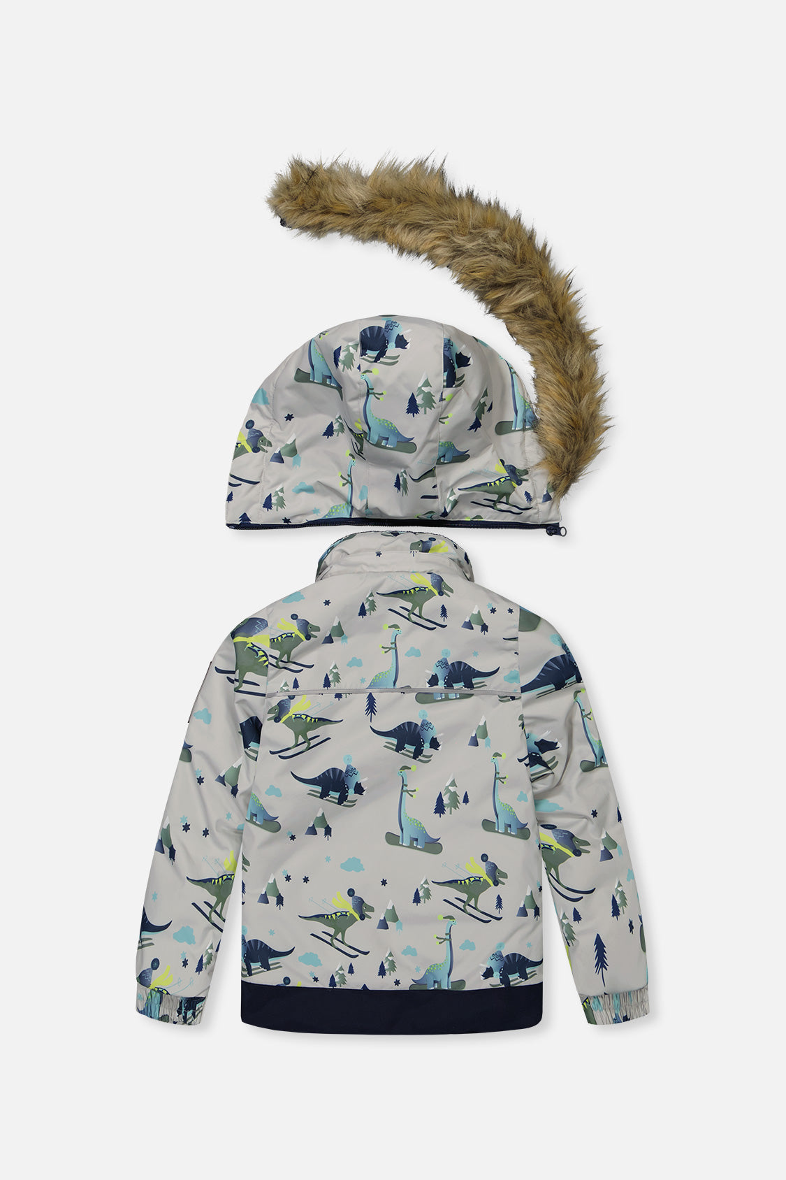 Two Piece Discover Snowsuit Grey Skiing Dinosaur Print-2
