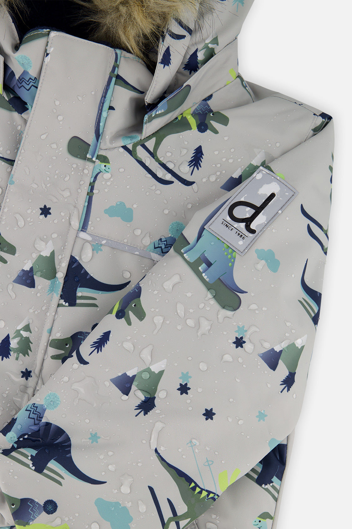 Deux par Deux boys DISCOVER two-piece snowsuit, grey skiing dinosaur print, product view 8