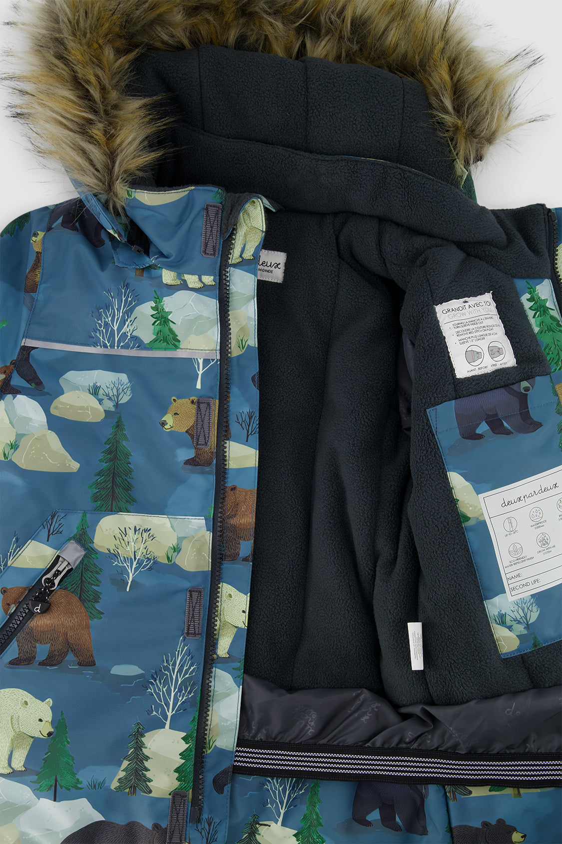 Deux par Deux boys' DISCOVER two-piece snowsuit in Blue Bear Print, additional product view