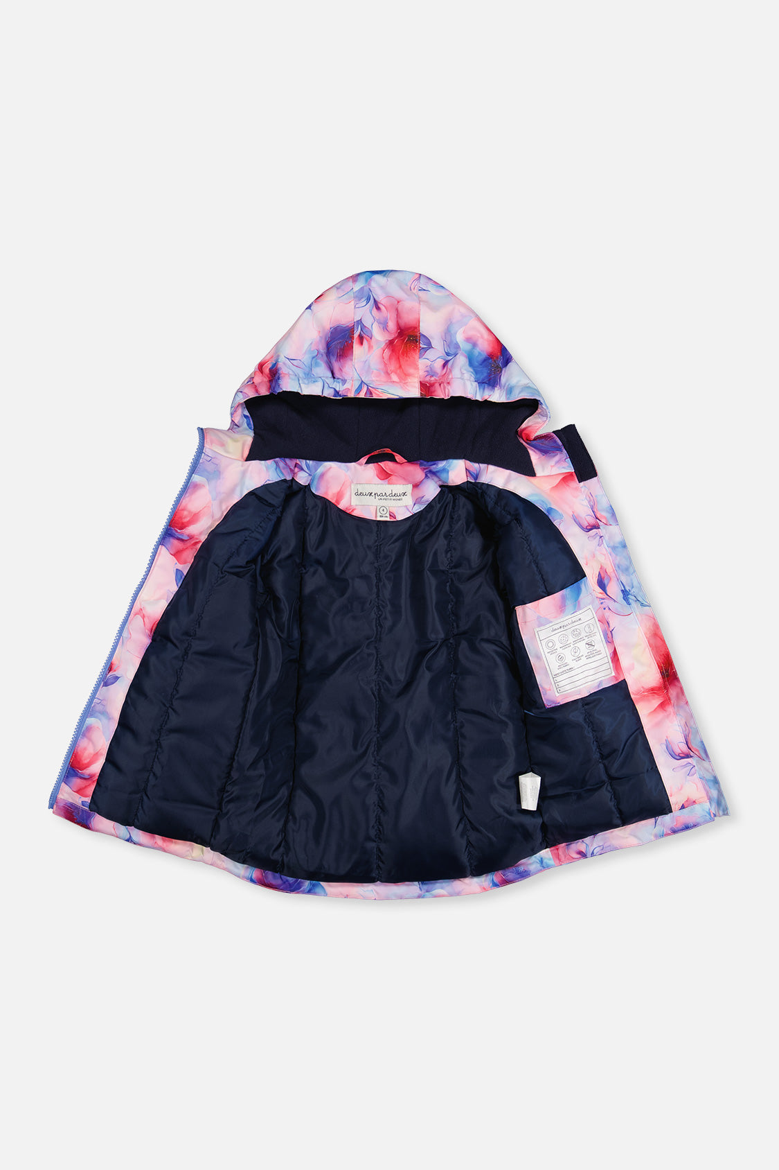 Deux par Deux girls' CHILL lightweight two-piece snowsuit in Mauve Printed Flowers, additional product view