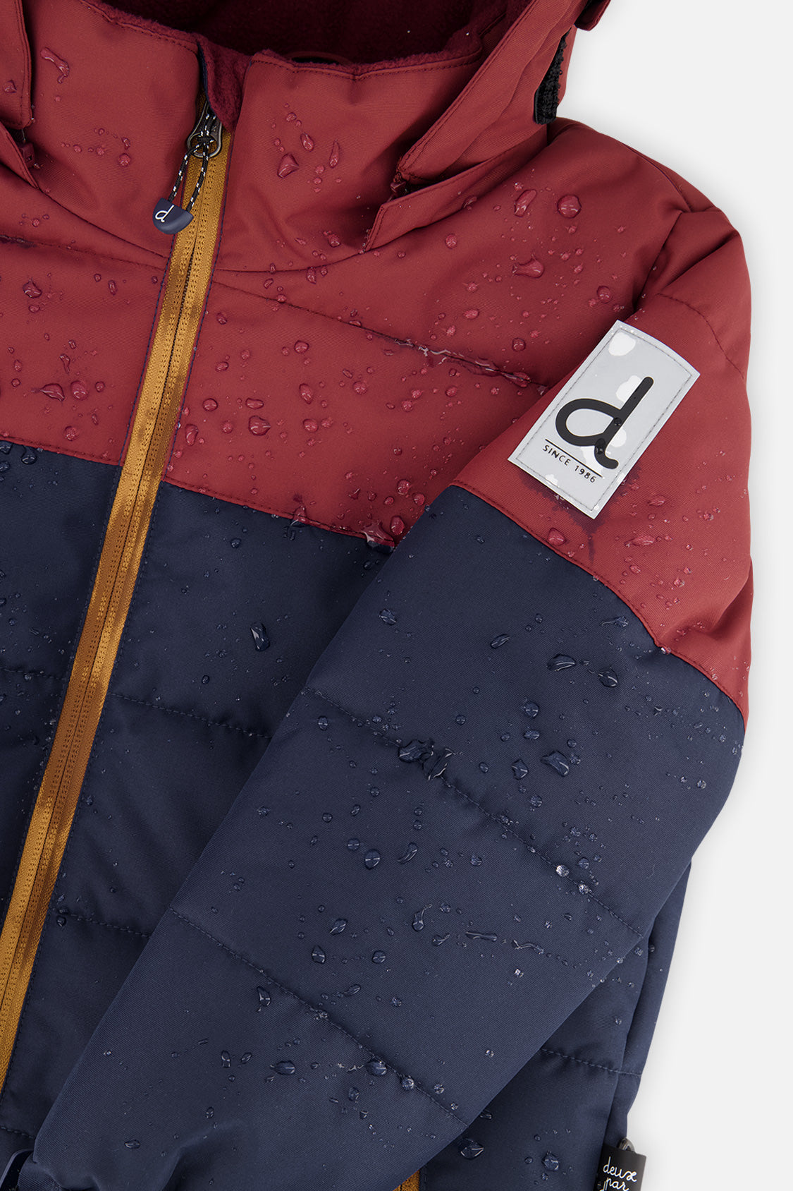 Deux par Deux boys PLAY two-piece snowsuit, navy and burgundy jacket with navy pants, product view 8