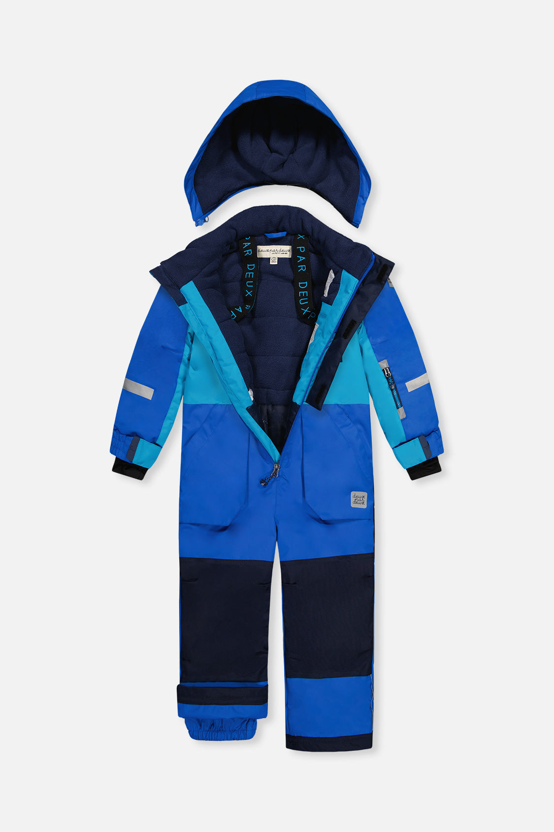 Deux par Deux boys' PLAY one-piece snowsuit in light and dark blue – alternate view