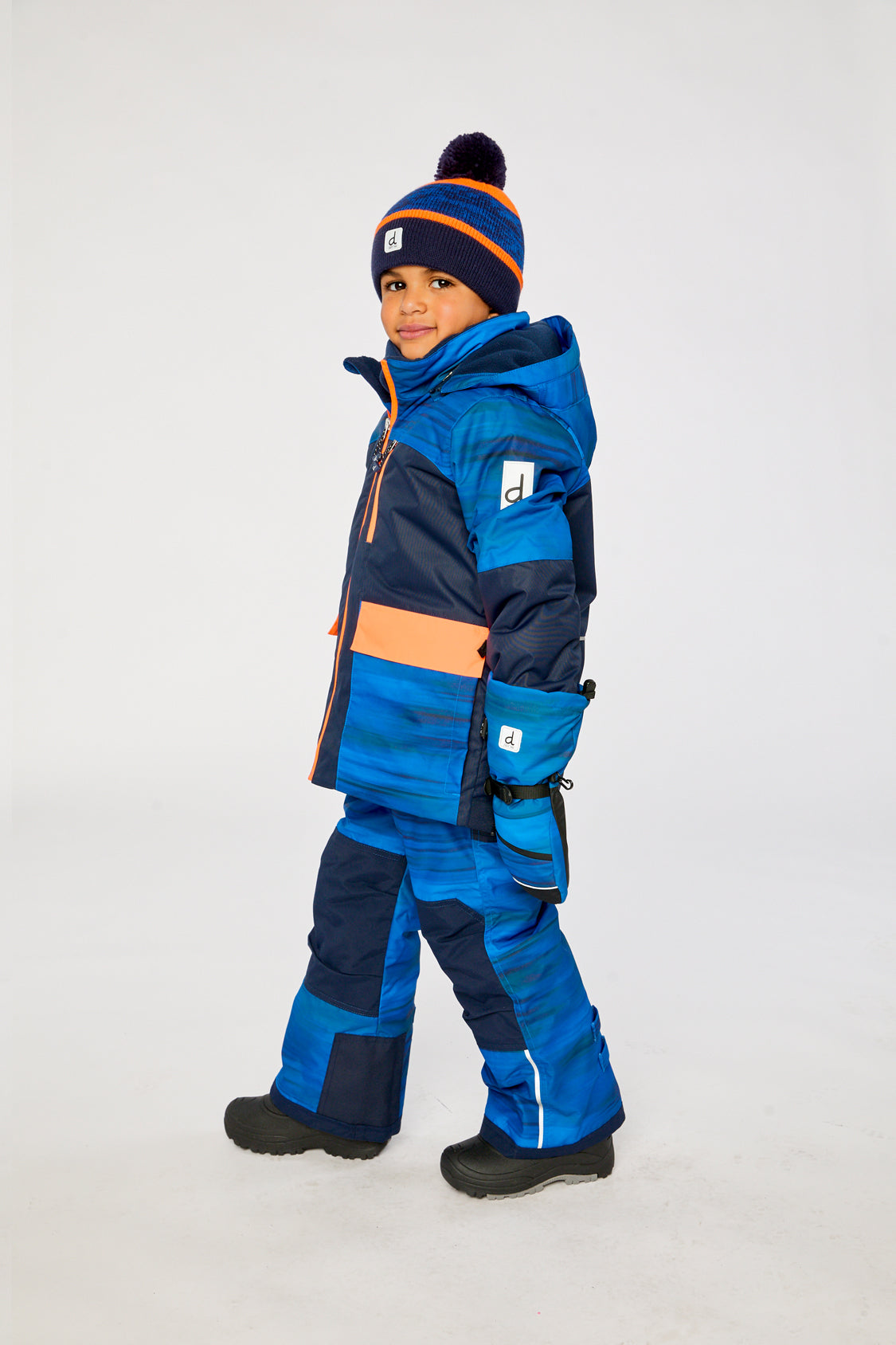 Two Piece Play Snowsuit Navy Blue And Orange With Blue Pants-2