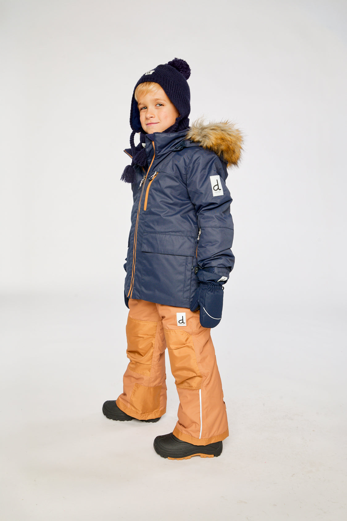 Two Piece Play Snowsuit Navy Blue With Brown Pants-3