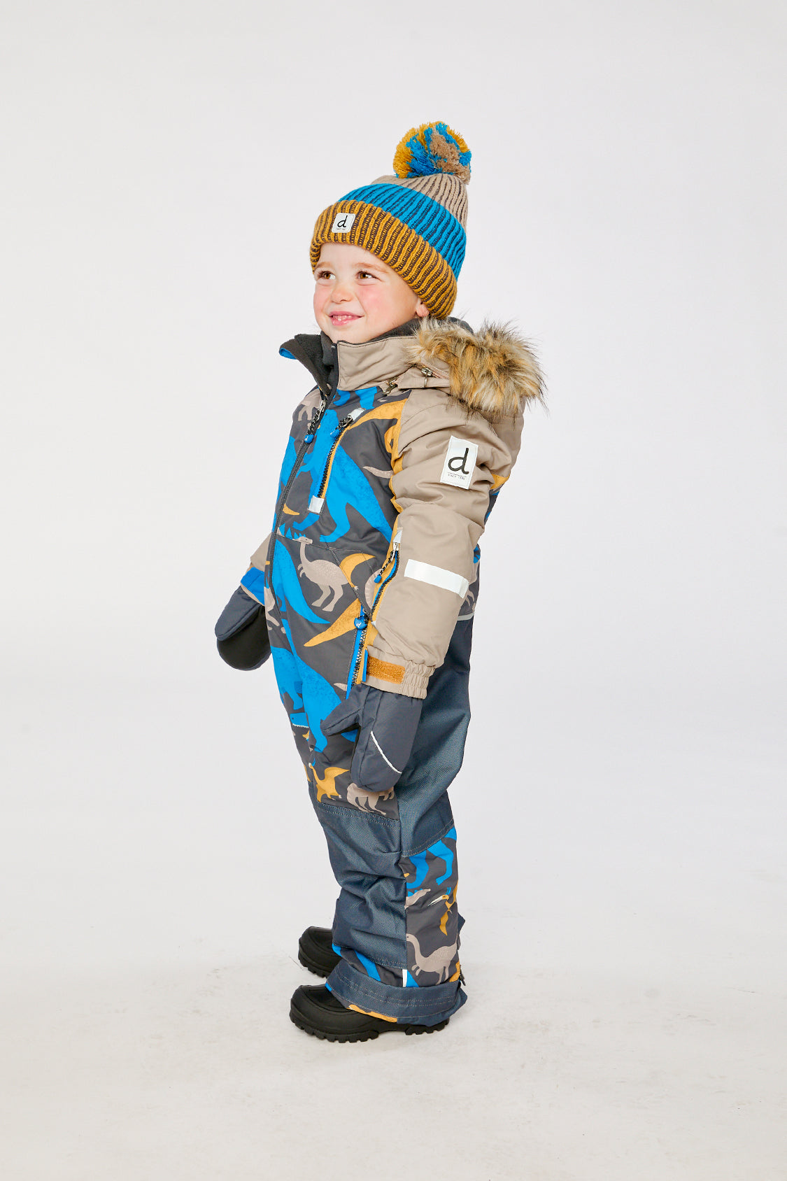 Deux par Deux grey and blue dinosaur one-piece PLAY snowsuit, lookbook photo 3