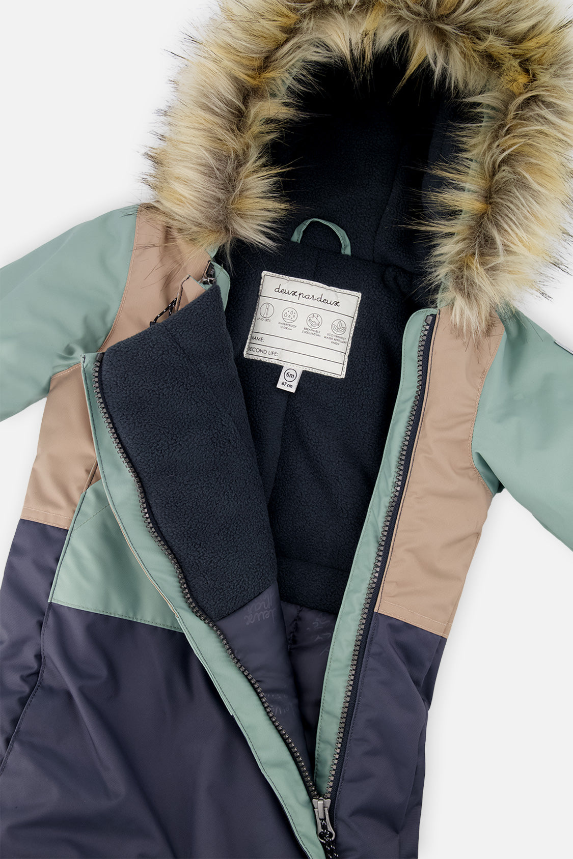 Deux par Deux baby boys' one-piece car-seat snowsuit in cool dark grey, additional angle