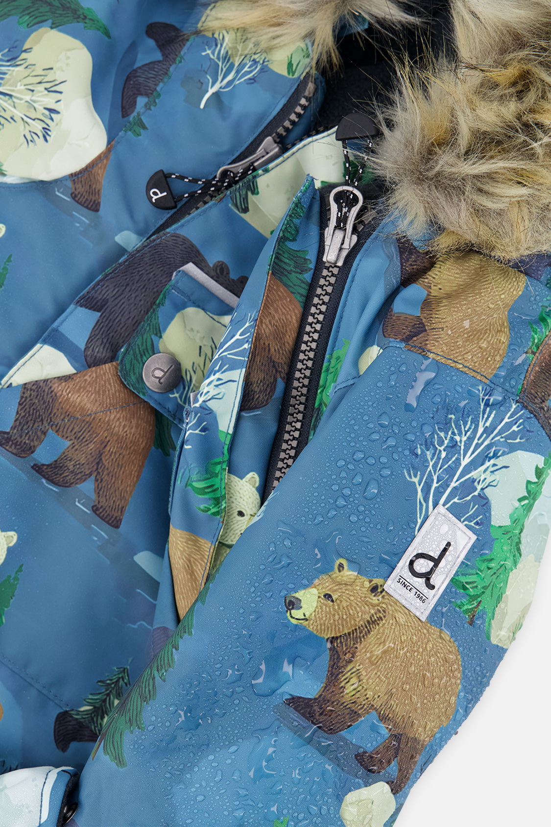 Deux par Deux baby boys' one-piece car-seat snowsuit, blue bear print, further studio view