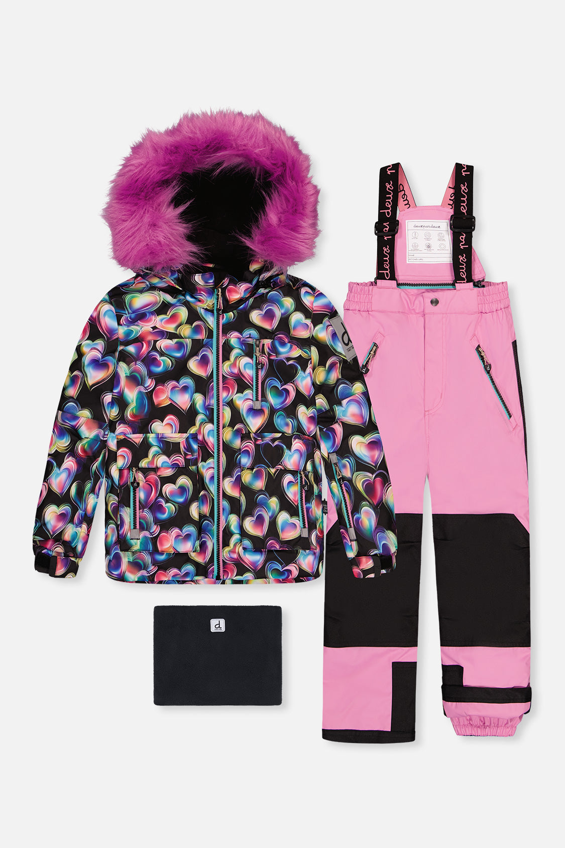 Two Piece Play Snowsuit Black Heart Print With Pink Pants-0
