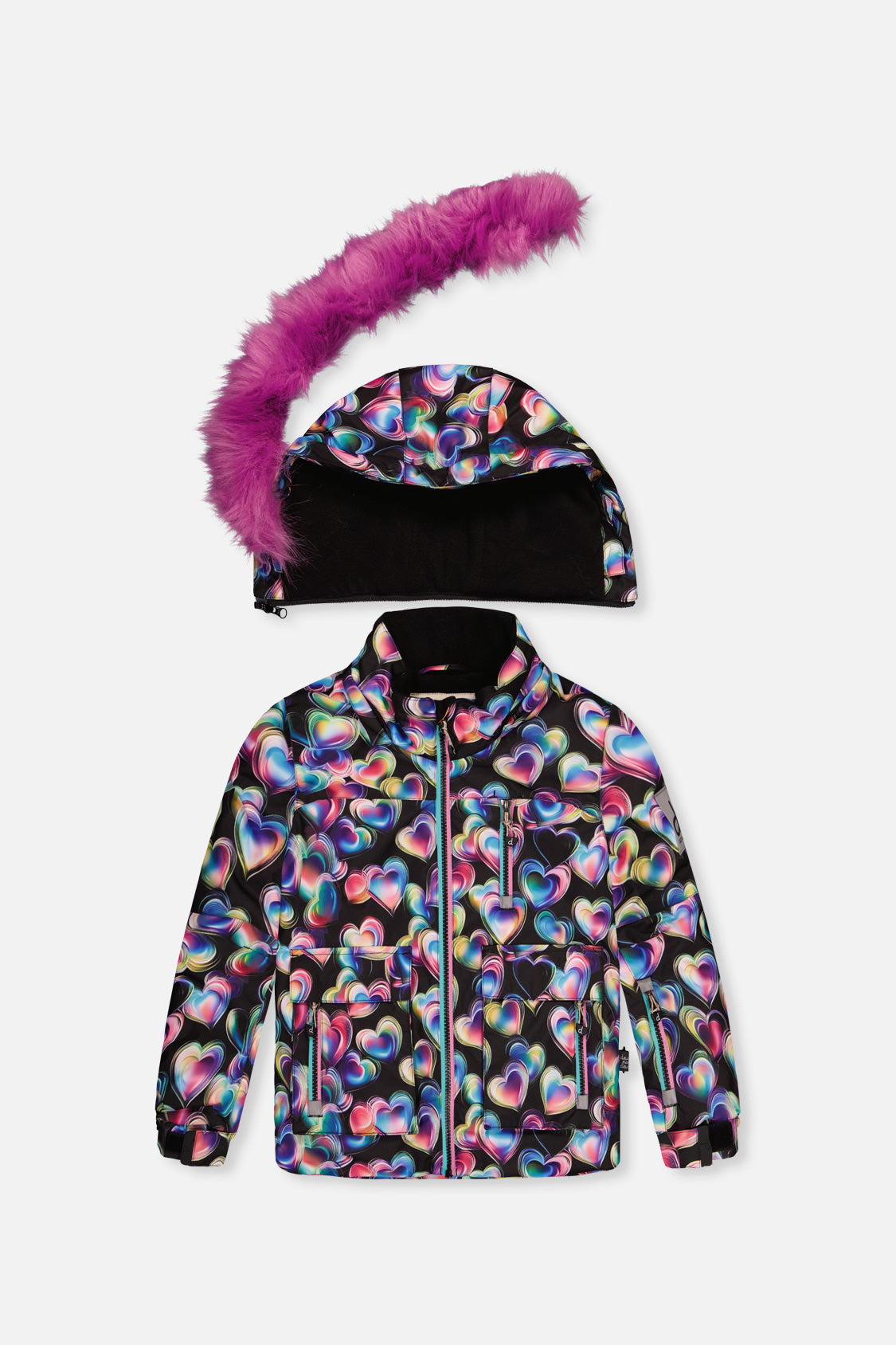 Two Piece Play Snowsuit Black Heart Print With Pink Pants-4