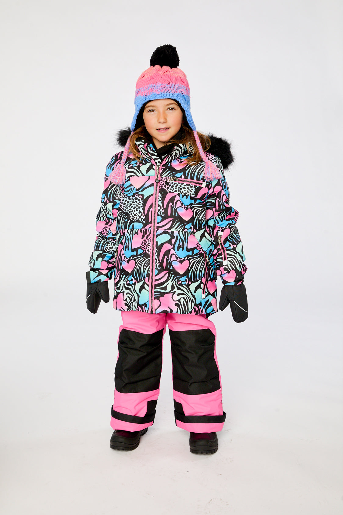 Two Piece Play Snowsuit Black Zebra Print With Pink Pants-1