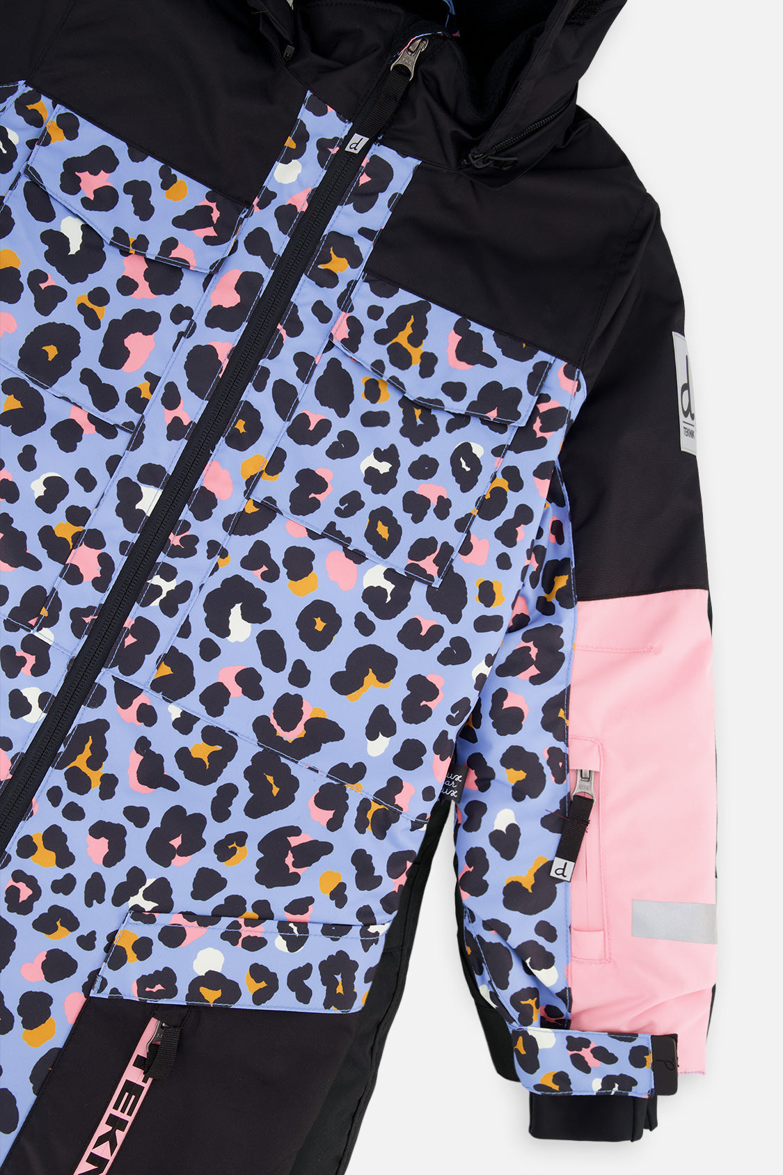 Deux par Deux girls' TEKNIK one-piece snowsuit in blue leopard print – additional view 5