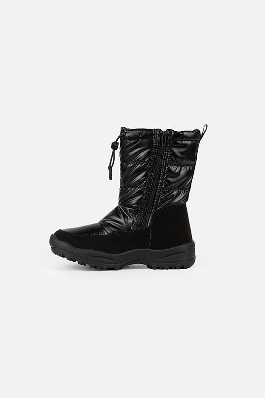 Deux par Deux noir quilted tall winter boots for kids, single boot, opposite side view