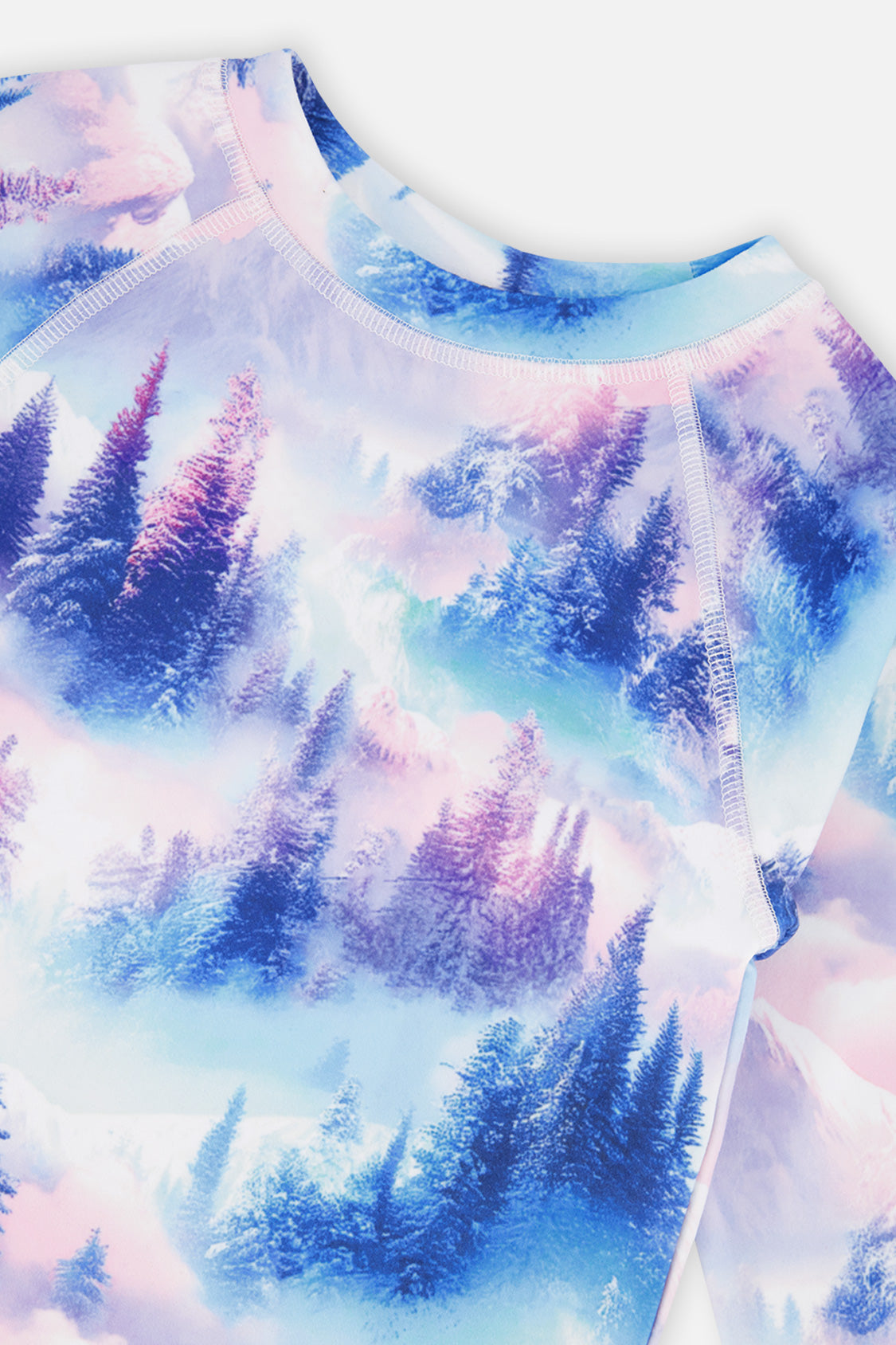 Deux par Deux girls' two-piece thermal underwear set in blue and pink mountain print, alternate view