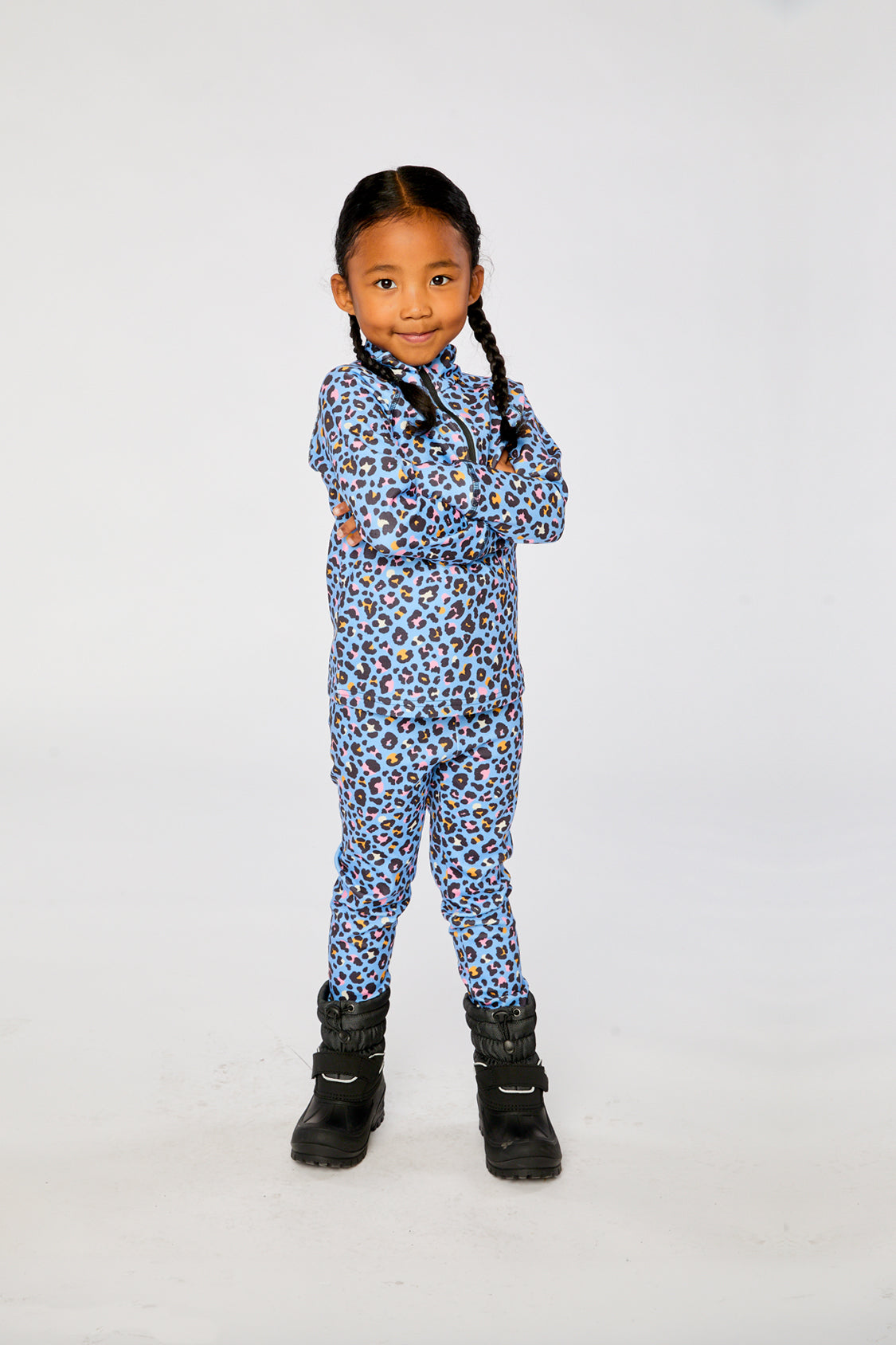 Two Piece Thermal Underwear Blue Leopard Print-3
