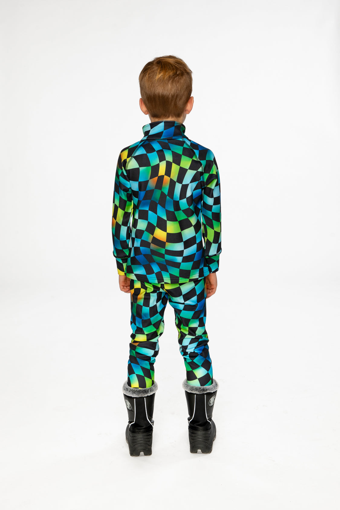 Deux par Deux Two Piece Thermal Underwear Blue Checkered Print