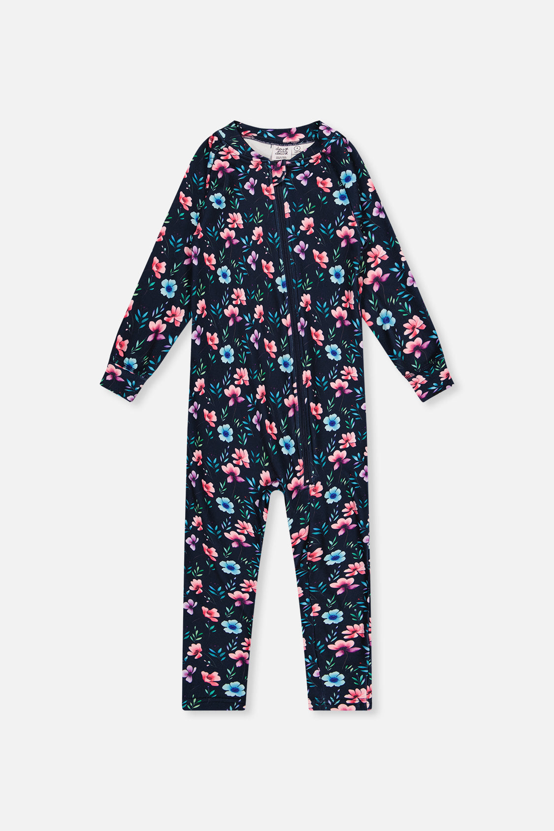Baby One Piece Thermal Underwear Blue Floral Print-0