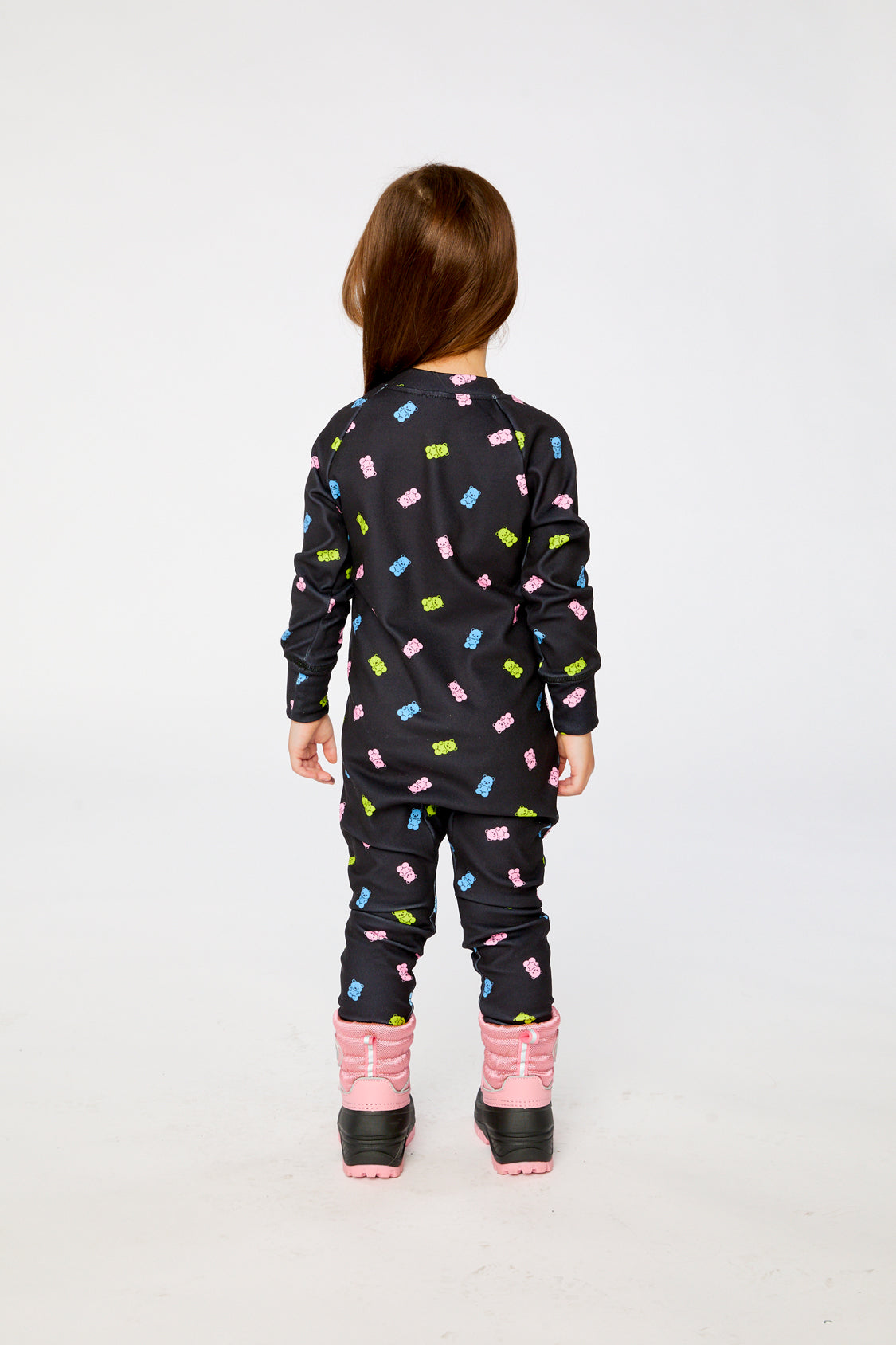 Baby One Piece Thermal Underwear Black Printed Gummy Bears-3