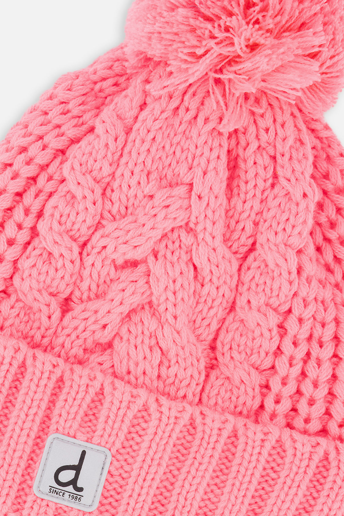 Winter Knit Hat With Pompom Neon Coral-3