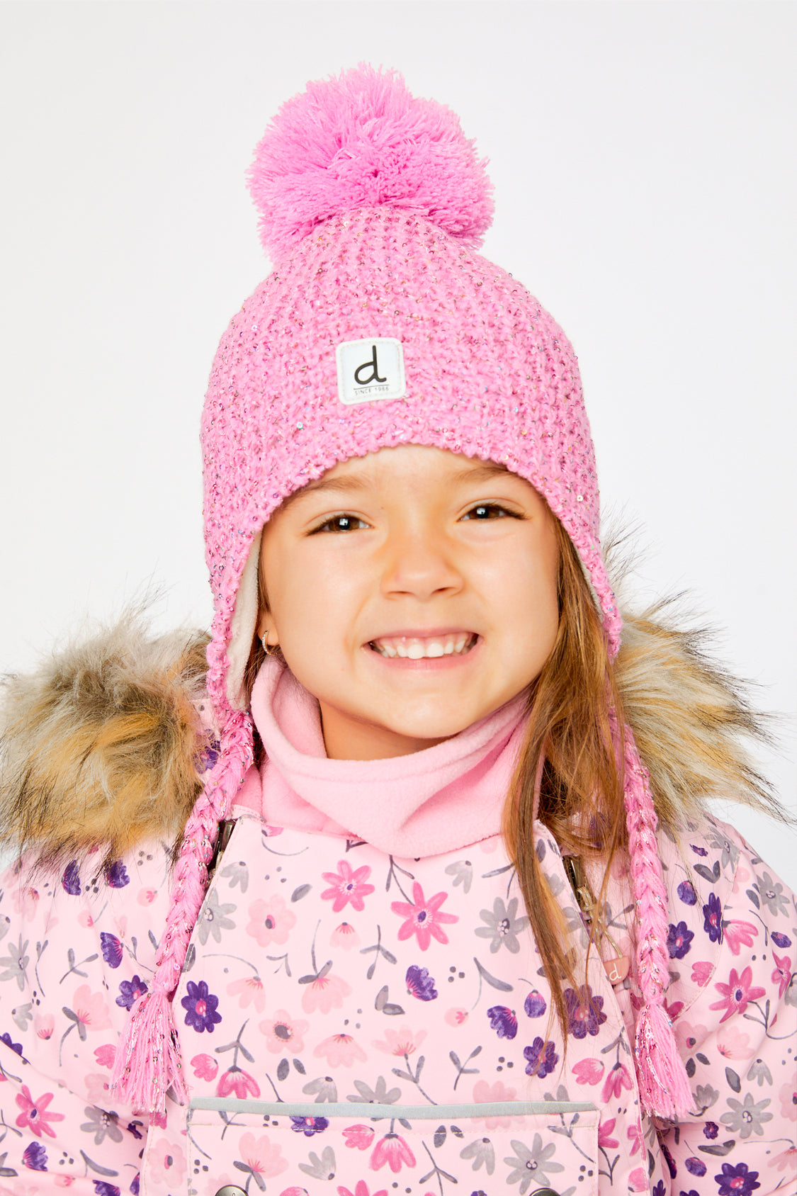 Winter Peruvian Knit Hat With Pompom Pink Multicolored Details-1