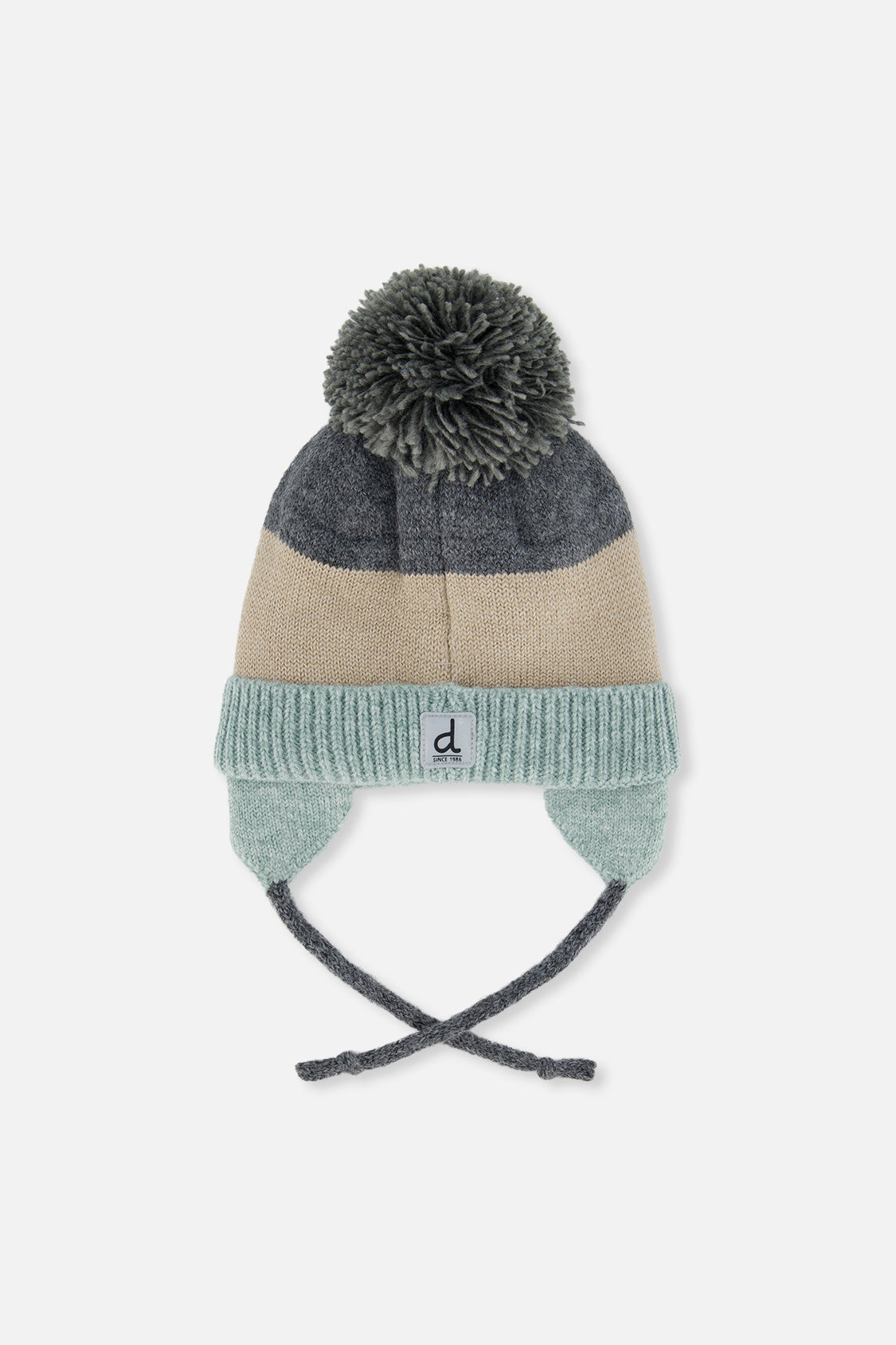 Winter Knit Hat With Teddy Bear Face And Ears Beige And Turquoise-2