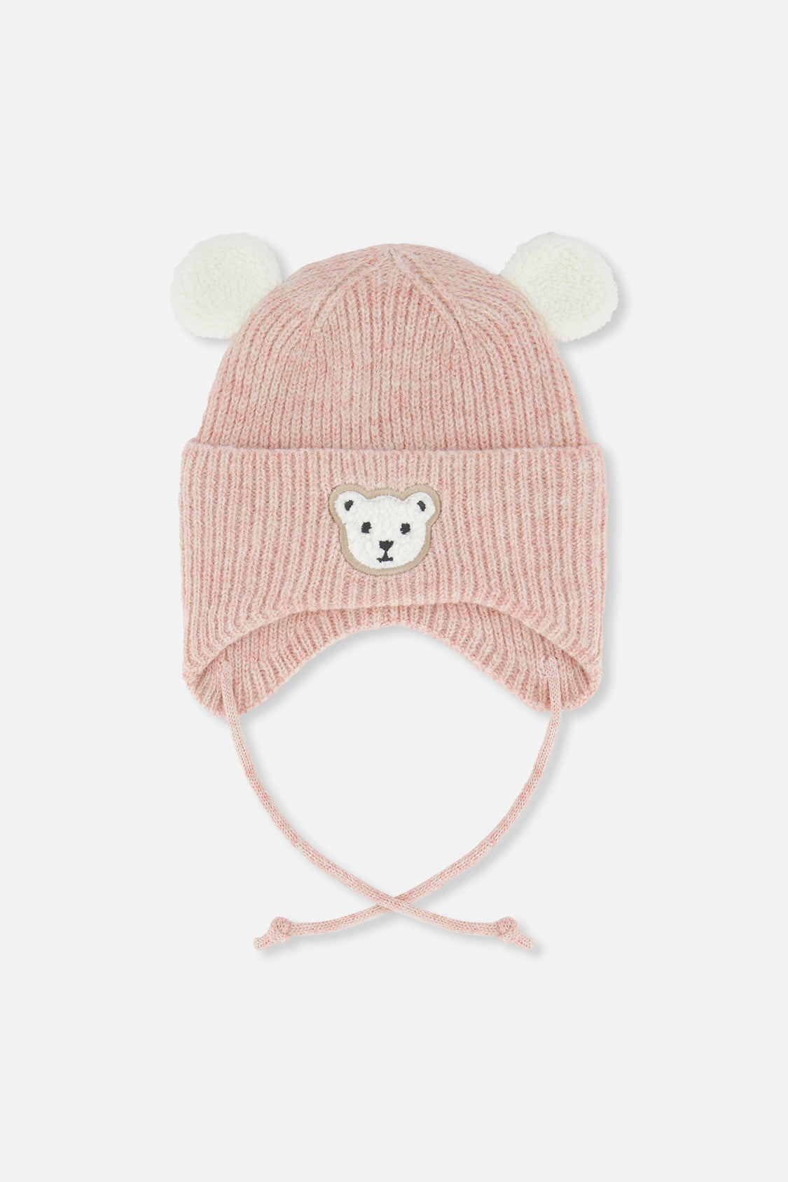 Baby Winter Knit Hat With Ear Flaps And Ears Pale Dusty Pink-0