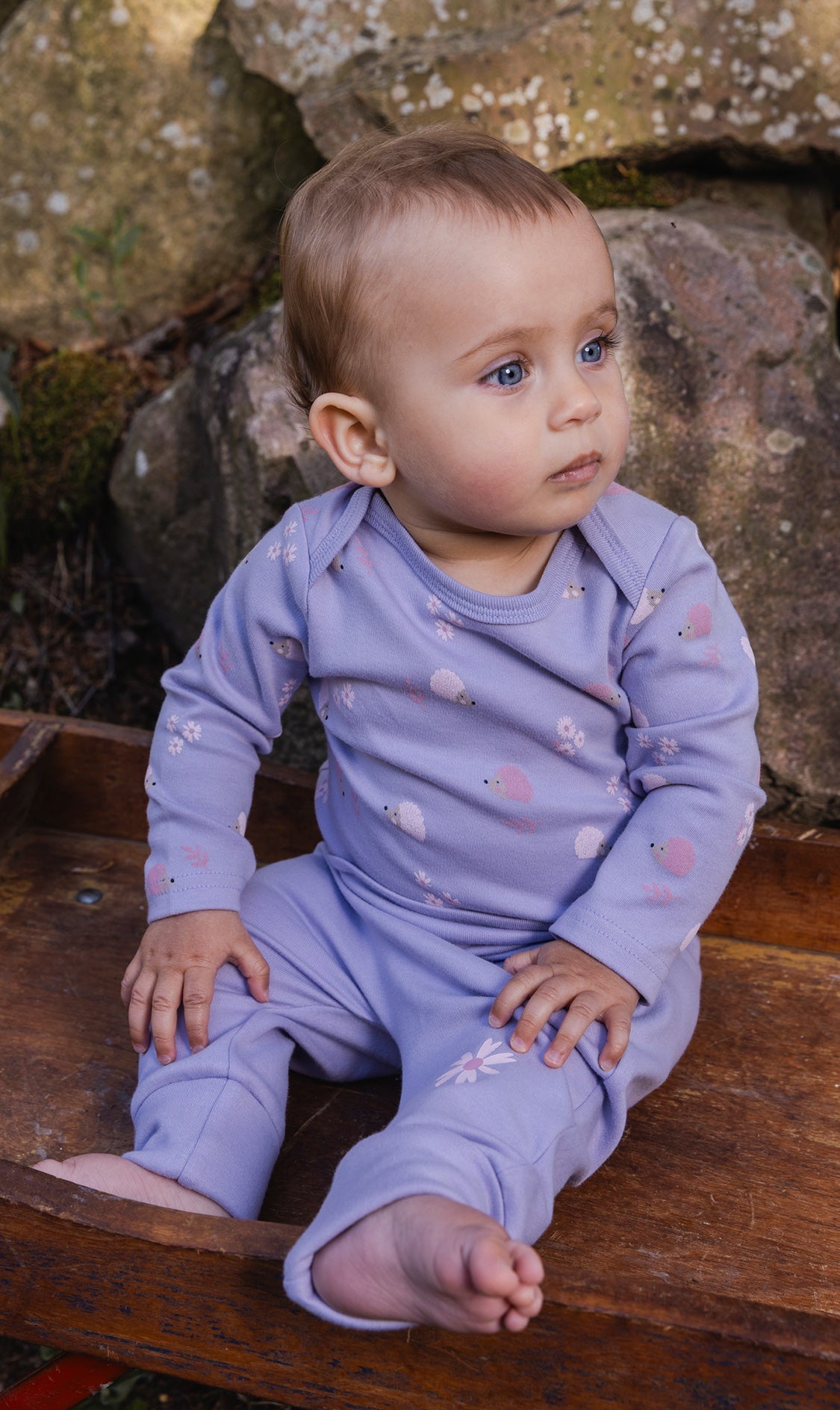 Organic Cotton Onesie Purple Hedgehog Print-1