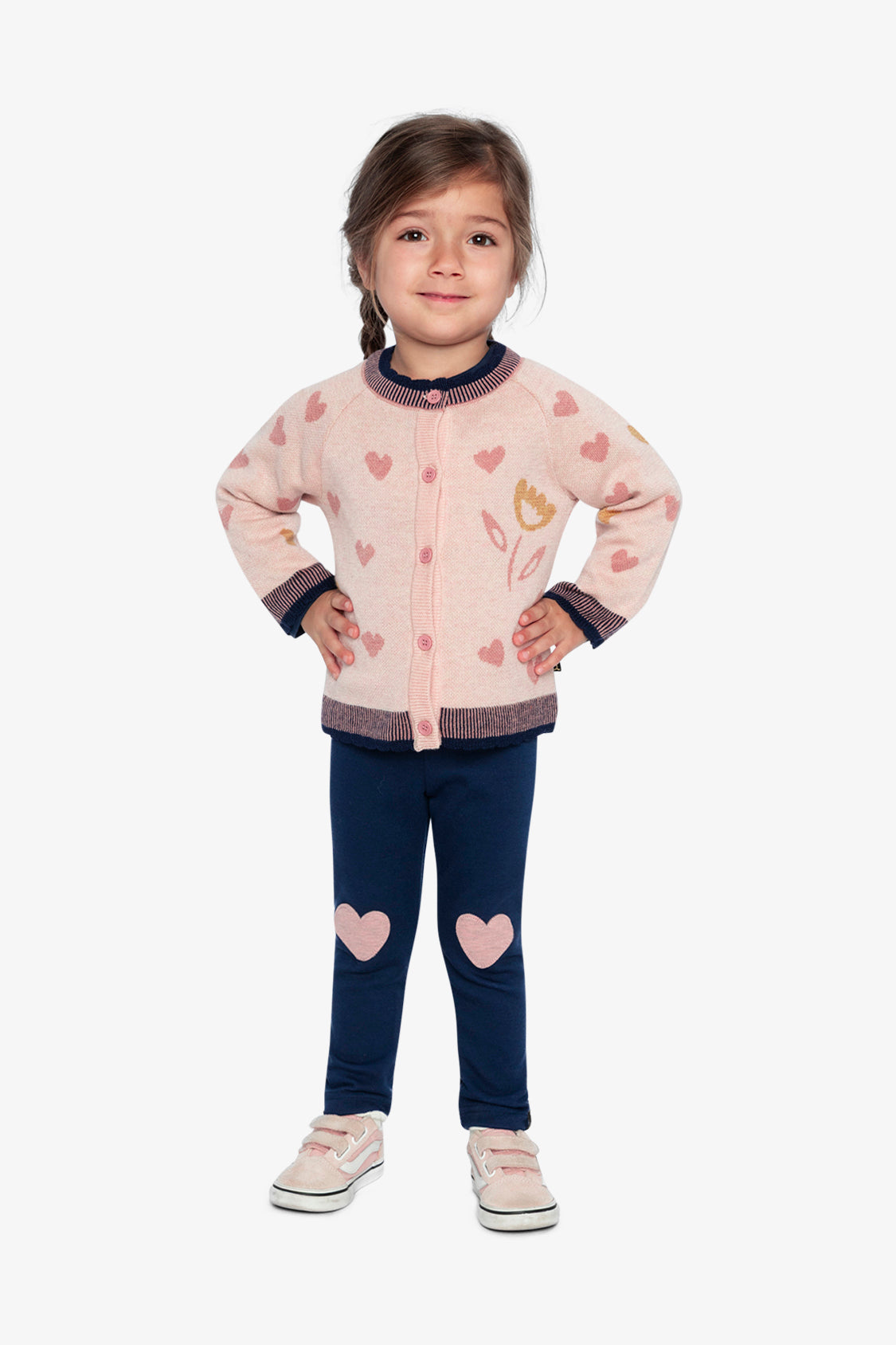 Knitted Jacquard Cardigan Pale Dusty Pink And Navy-1